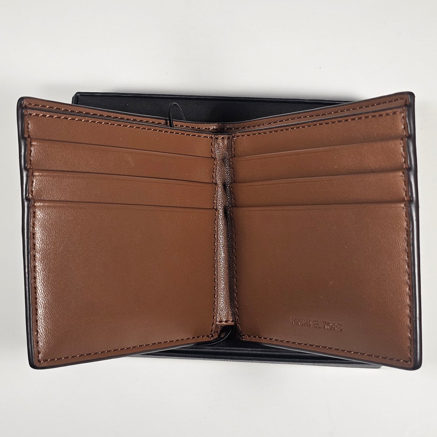 Michael Kors Men's "Jet Set" Bifold Brown Tan Leather Slim Wallet 86F5SMNF5U