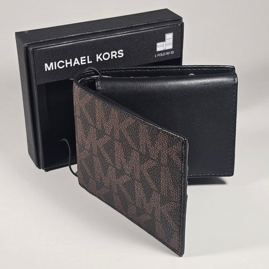 Michael Kors Men's "Jet Set" Bifold Brown Black MK Canvas Slim Wallet 86F5SMNE6B