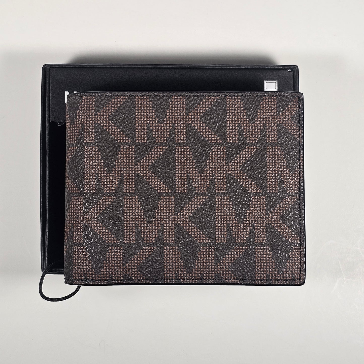 Michael Kors Men's "Jet Set" Bifold Brown Black MK Canvas Slim Wallet 86F5SMNE6B