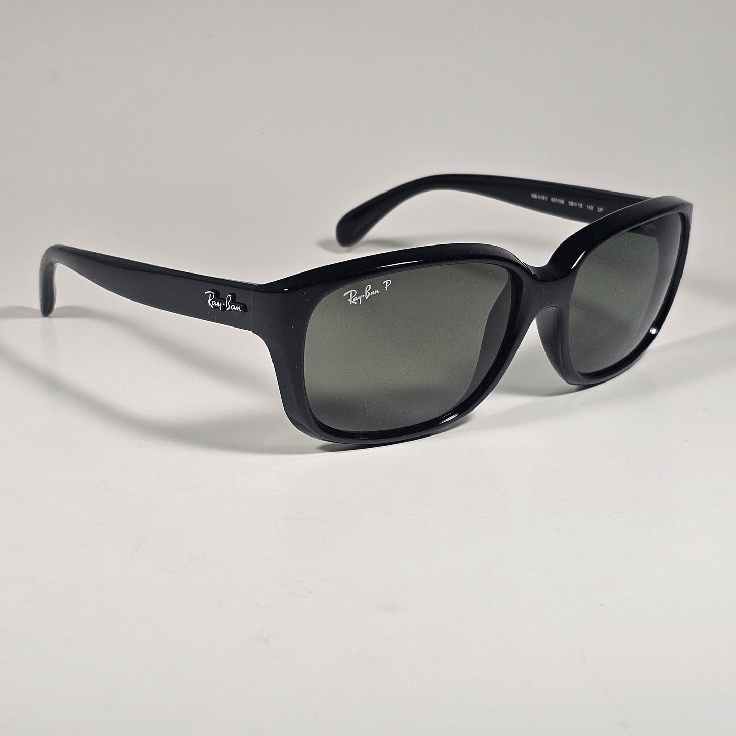 Ray-Ban RB4161 601/58 Polarized Rectangle Highstreet Sunglasses Black Green Lens
