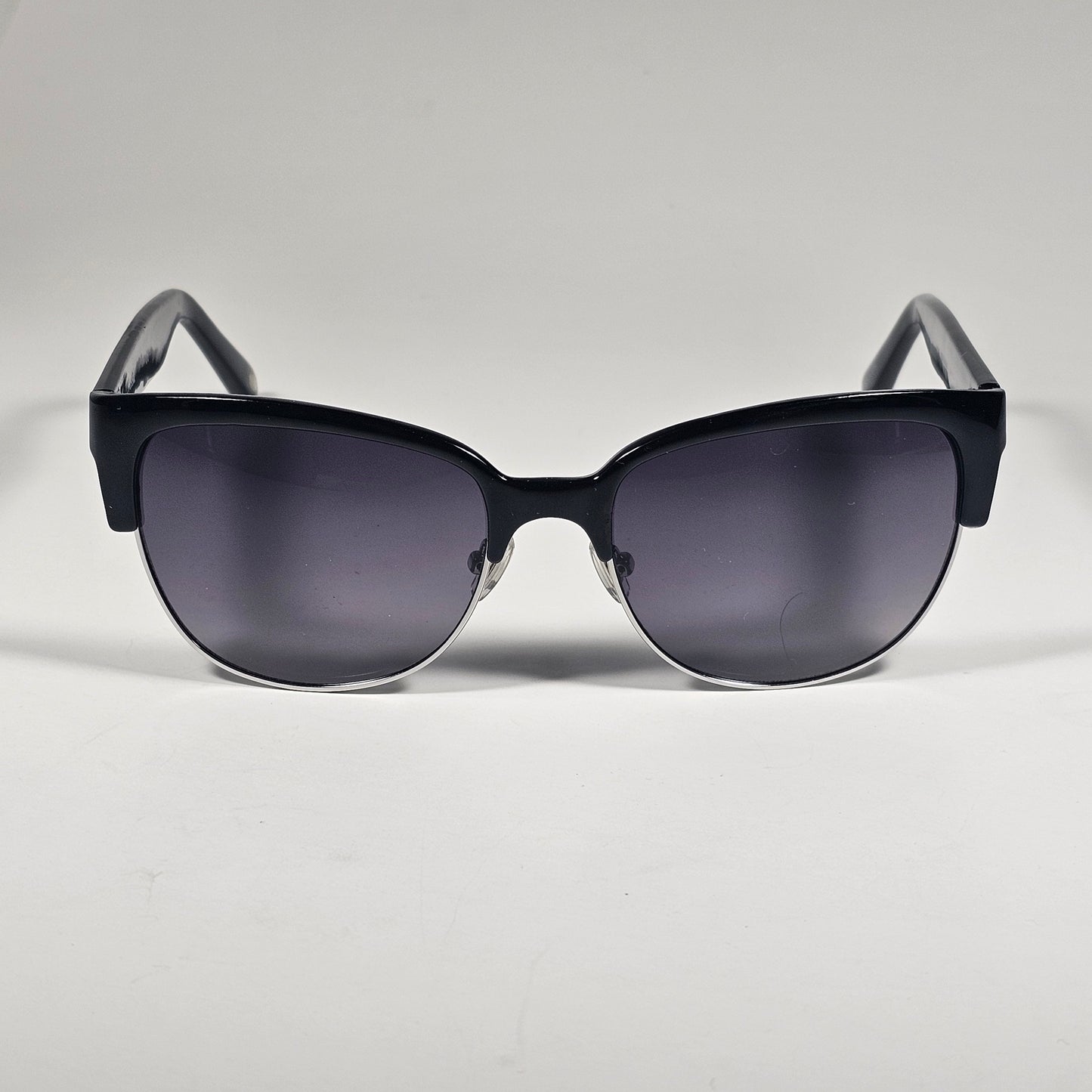 Fossil Catty Club Sunglasses Black Gloss Frame Silver Trim Smoke Gradient Lens FW148