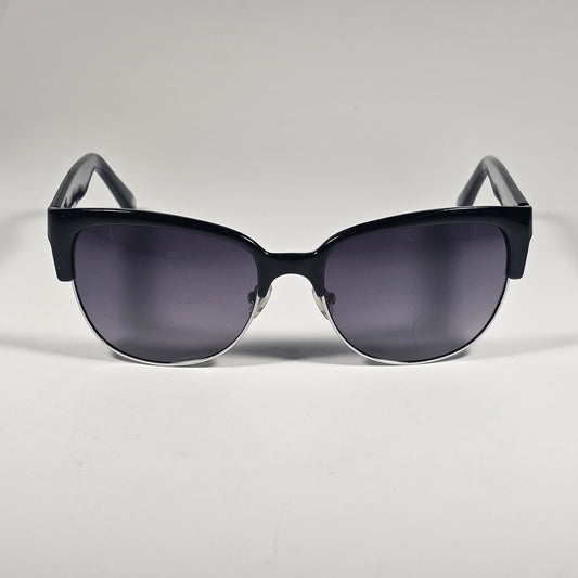 Fossil Catty Club Sunglasses Black Gloss Frame Silver Trim Smoke Gradient Lens FW148