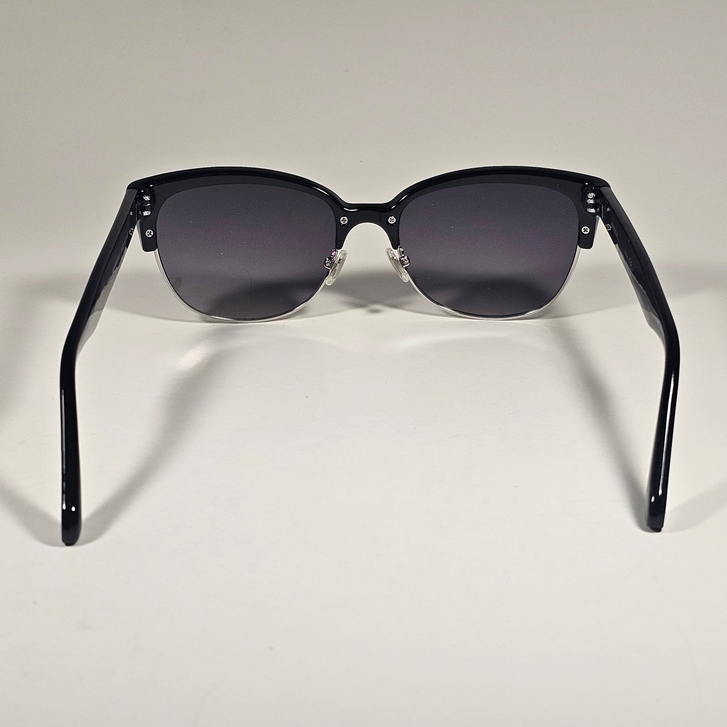 Fossil Catty Club Sunglasses Black Gloss Frame Silver Trim Smoke Gradient Lens FW148