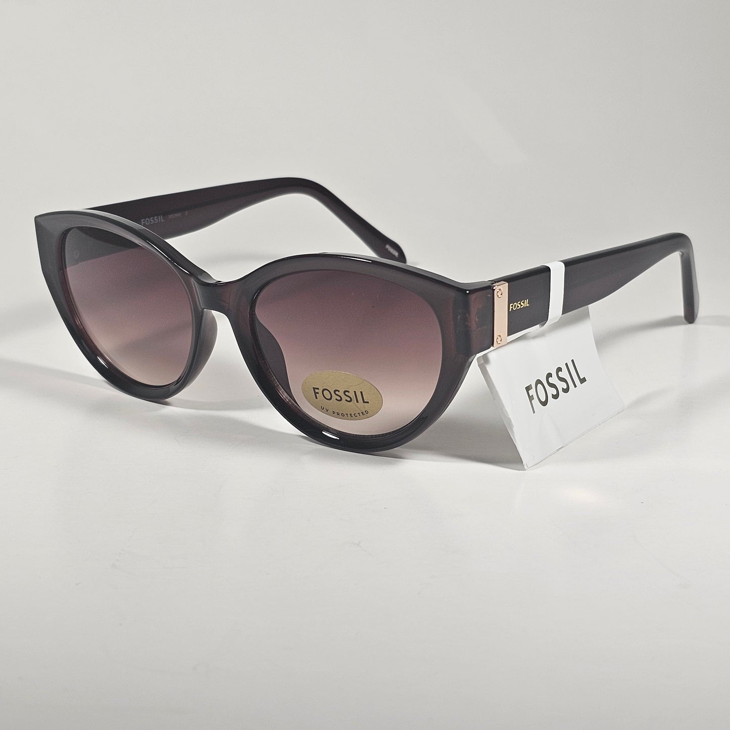Fossil Cat Eye Cutoff FW261 Sunglasses Dark Brown Frame Brown Gradient Lens 54mm