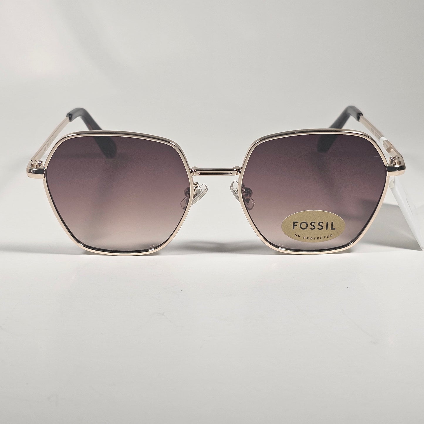 Fossil FW243 Geometric Sunglasses Gold Metal Frame Brown Gradient Lens 53mm