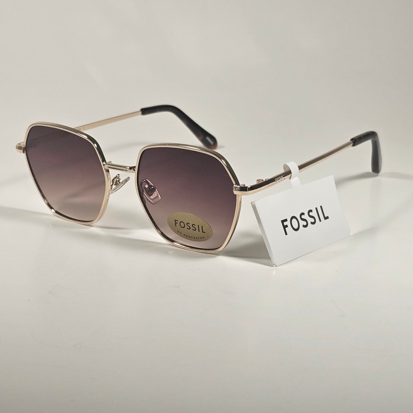 Fossil FW243 Geometric Sunglasses Gold Metal Frame Brown Gradient Lens 53mm