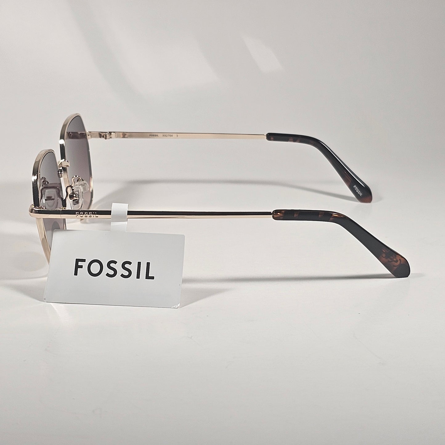 Fossil FW243 Geometric Sunglasses Gold Metal Frame Brown Gradient Lens 53mm