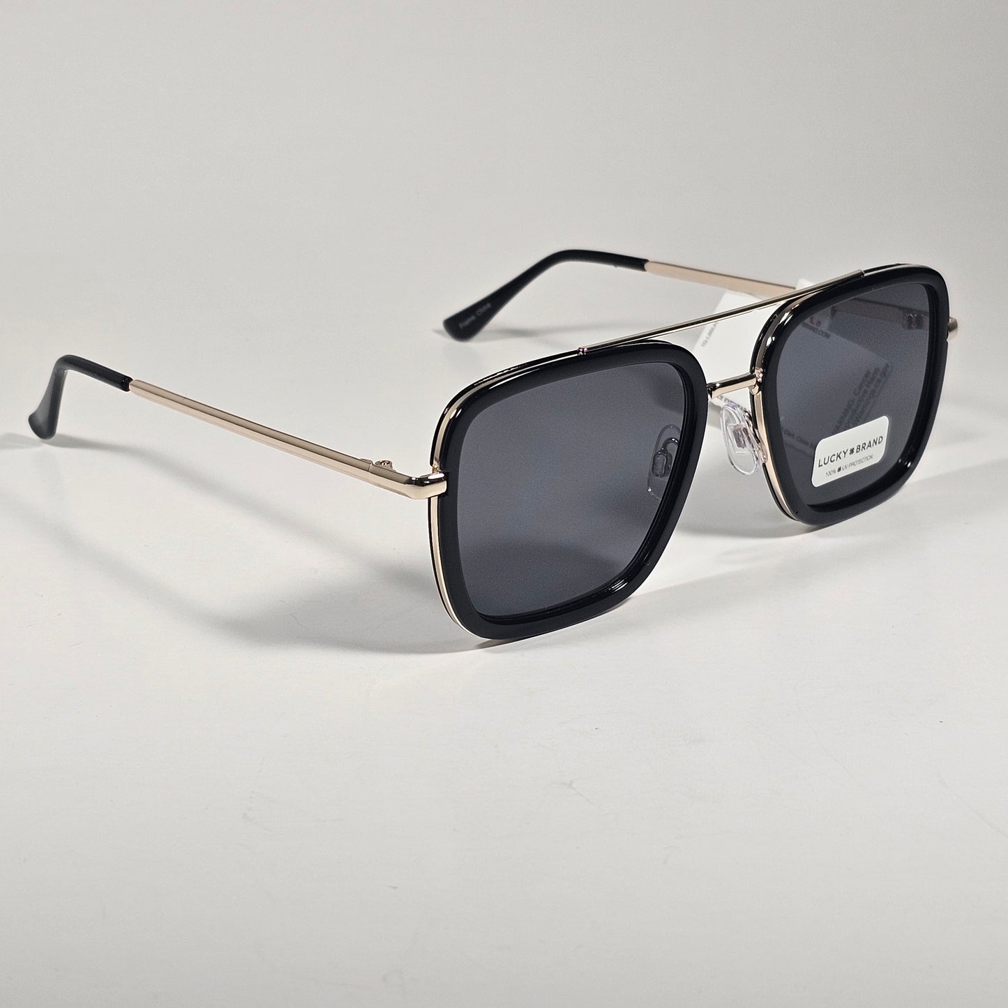 Lucky Brand LB93548 Square Aviator Sunglasses Silver Black Metal Gray Lenses