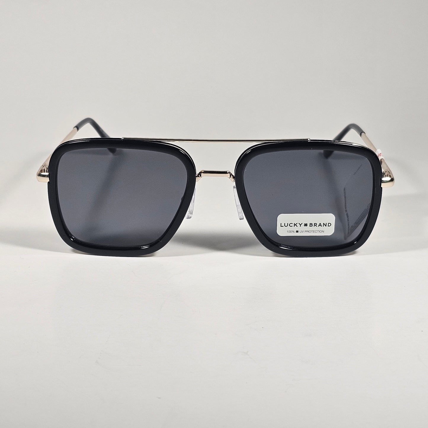 Lucky Brand LB93548 Square Aviator Sunglasses Silver Black Metal Gray Lenses