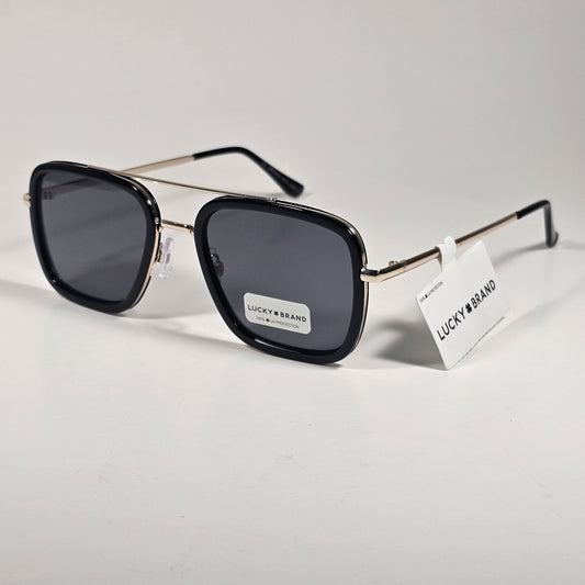 Lucky Brand LB93548 Square Aviator Sunglasses Silver Black Metal Gray Lenses