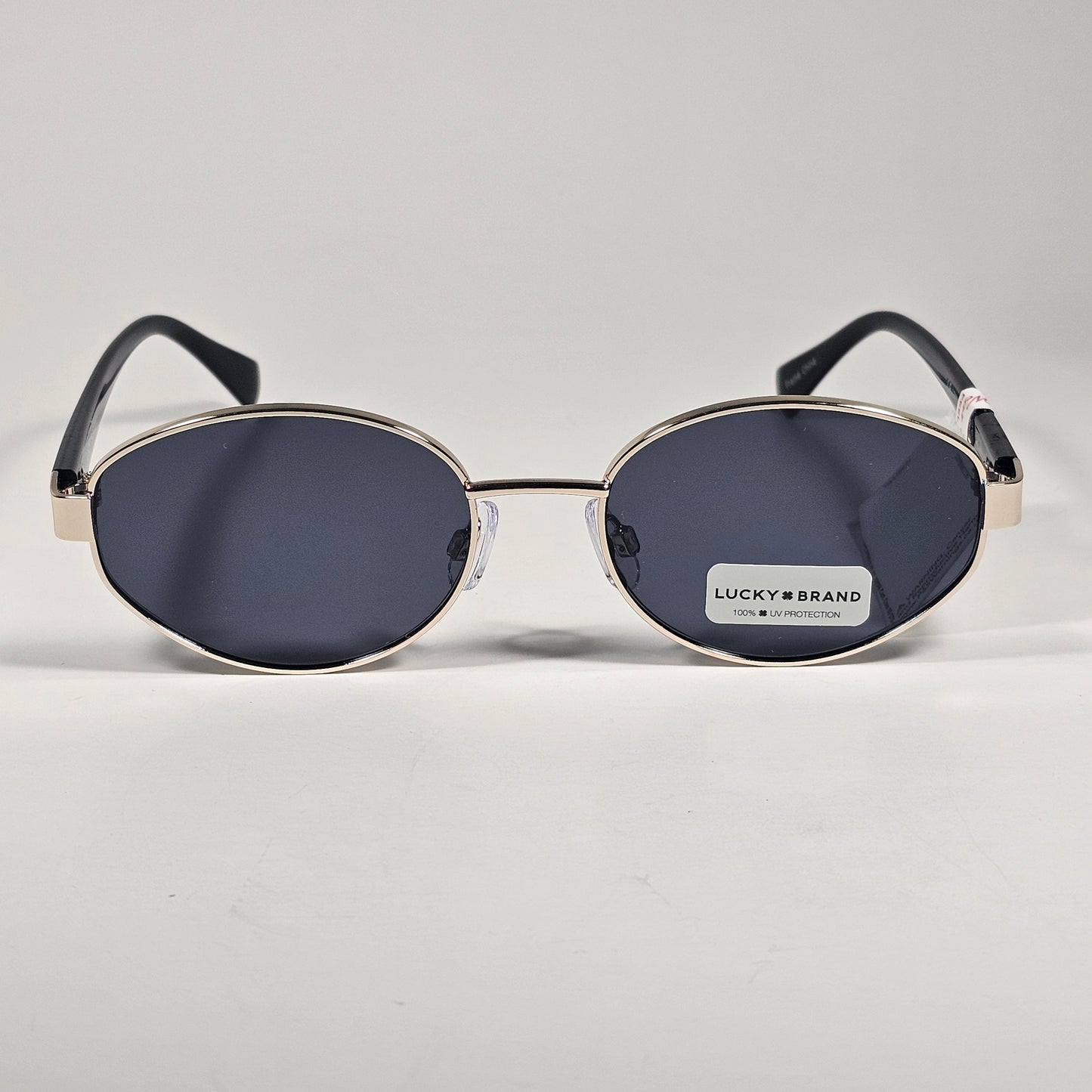 Lucky Brand LB92369 Small Oval Sunglasses Silver Black Frame Gray Tinted Lens