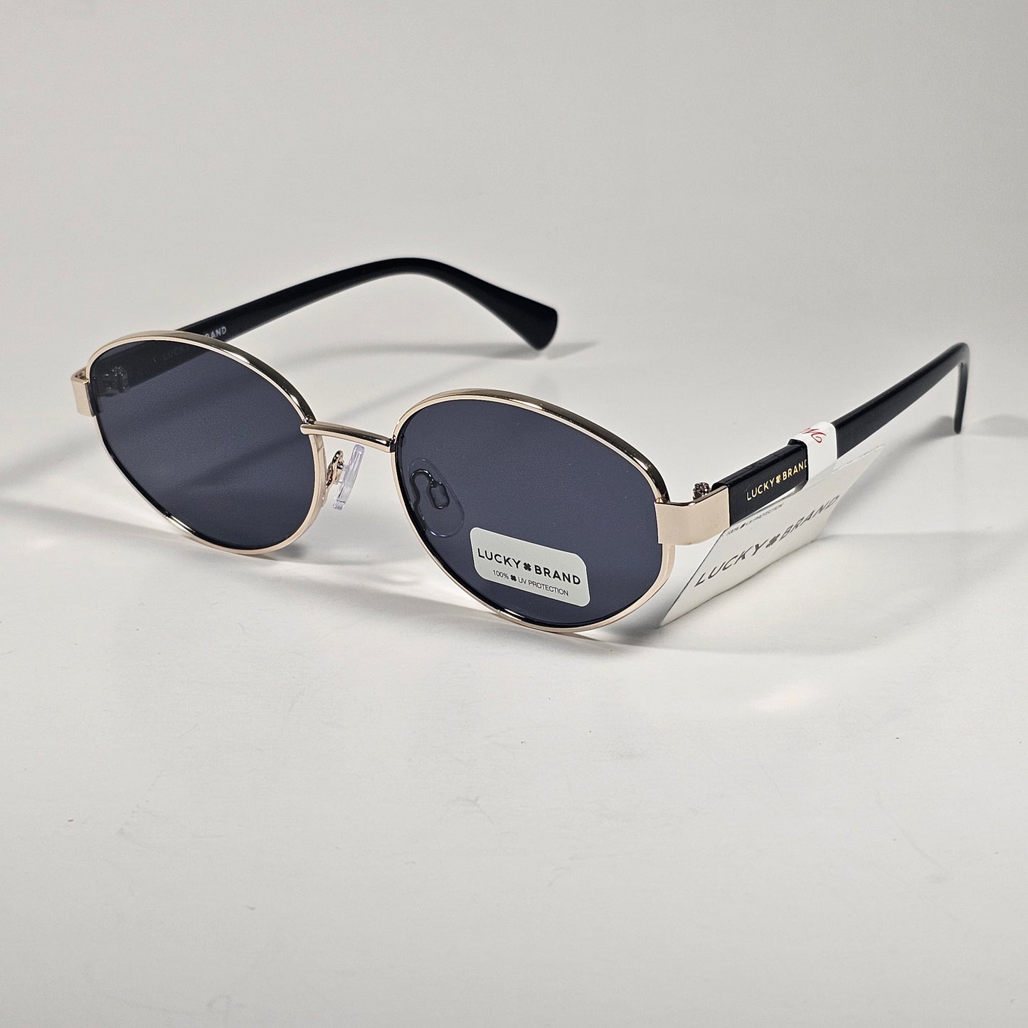 Lucky Brand LB92369 Small Oval Sunglasses Silver Black Frame Gray Tinted Lens