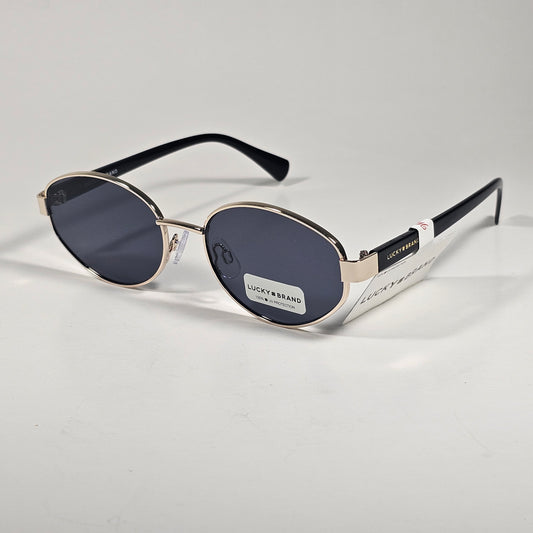 Lucky Brand LB92369 Small Oval Sunglasses Silver Black Frame Gray Tinted Lens