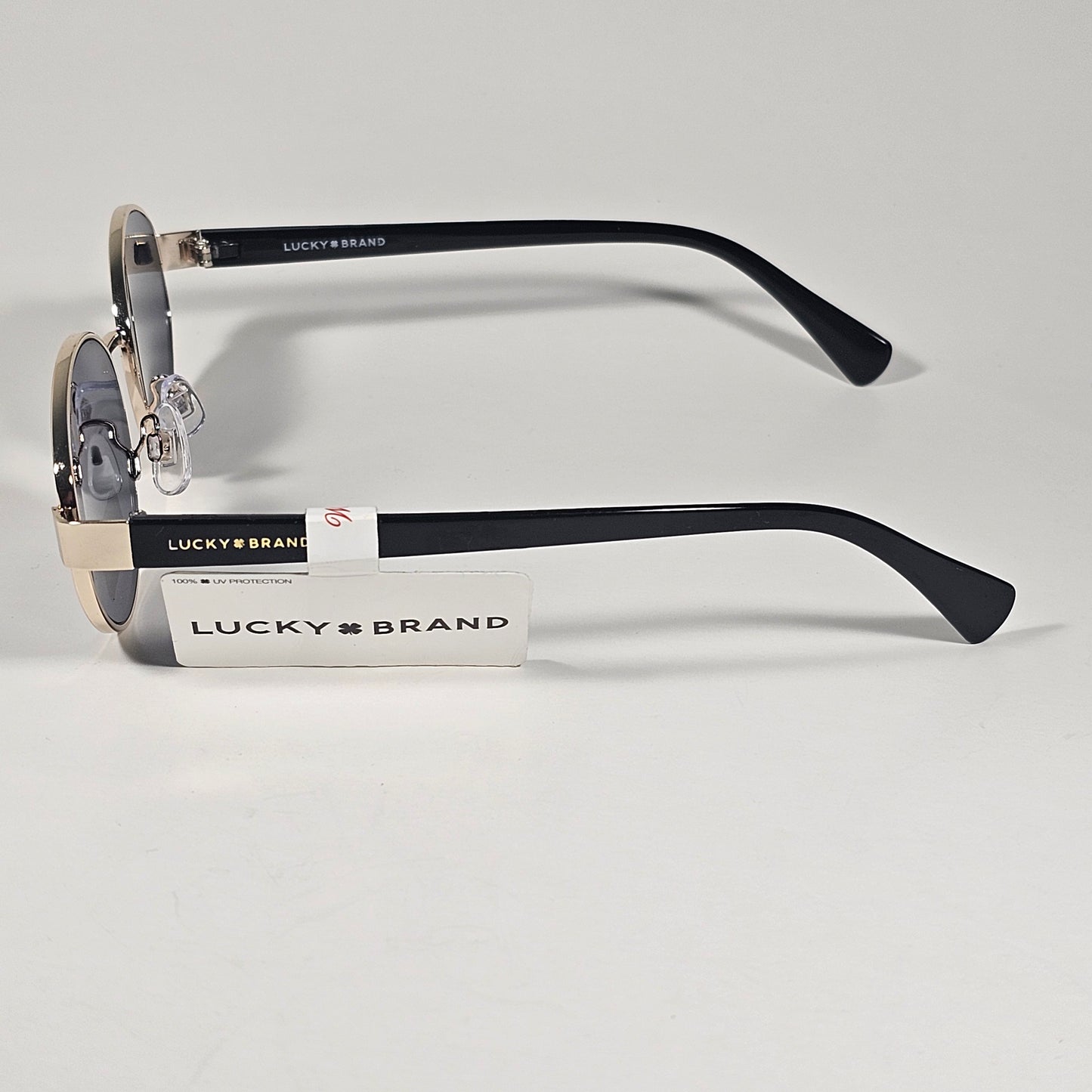 Lucky Brand LB92369 Small Oval Sunglasses Silver Black Frame Gray Tinted Lens