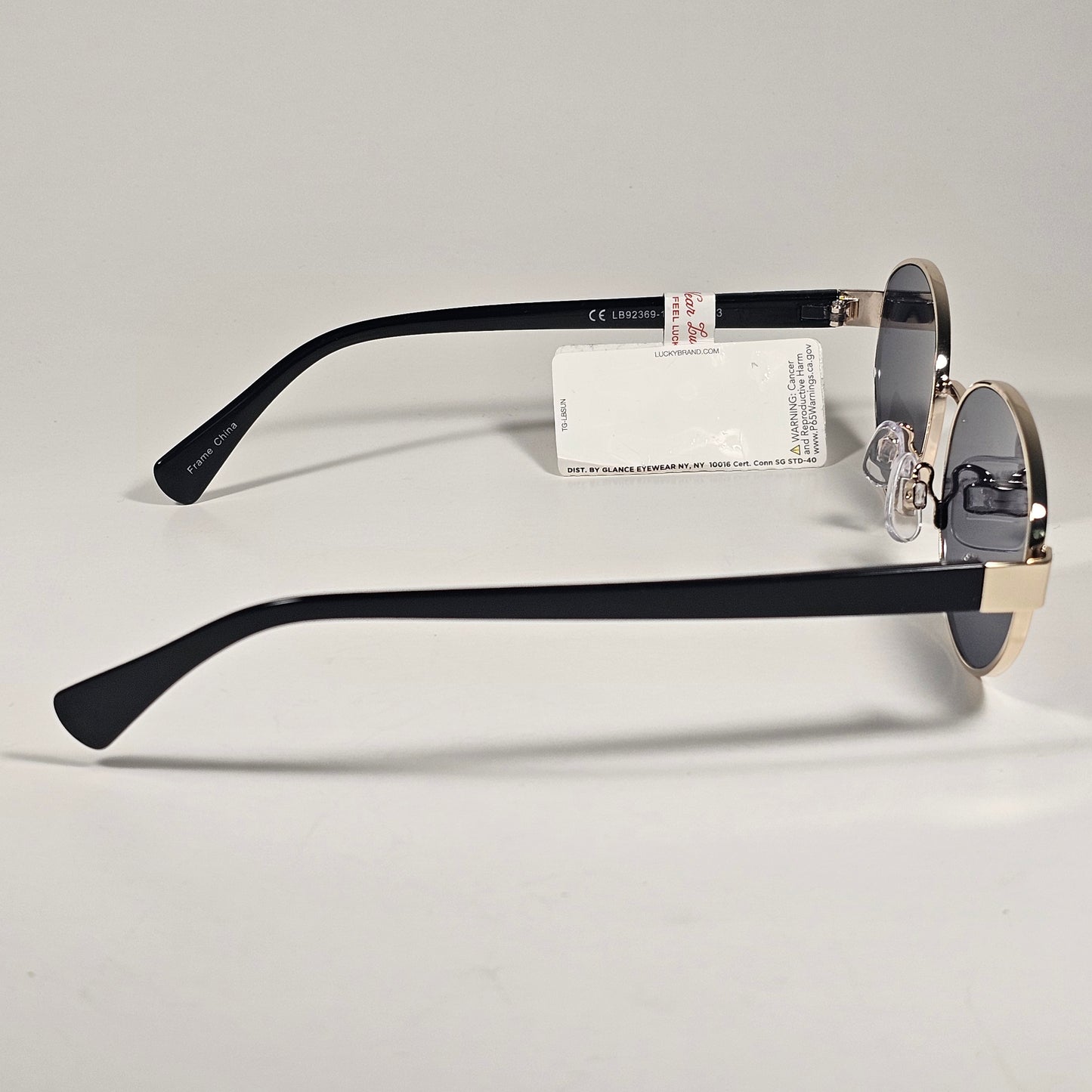 Lucky Brand LB92369 Small Oval Sunglasses Silver Black Frame Gray Tinted Lens