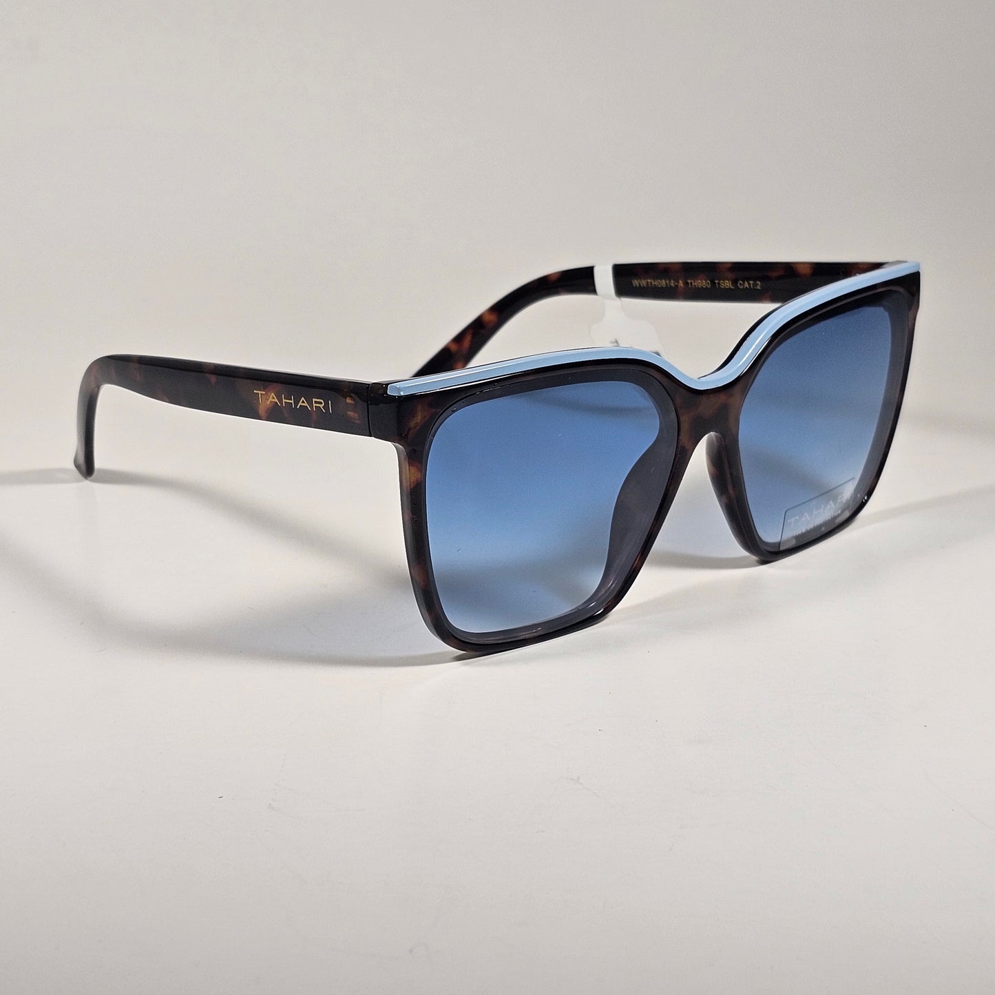 Tahari  TH980 TSBL Oversize Square Sunglasses Brown Tortoise Blue Gradient Lens