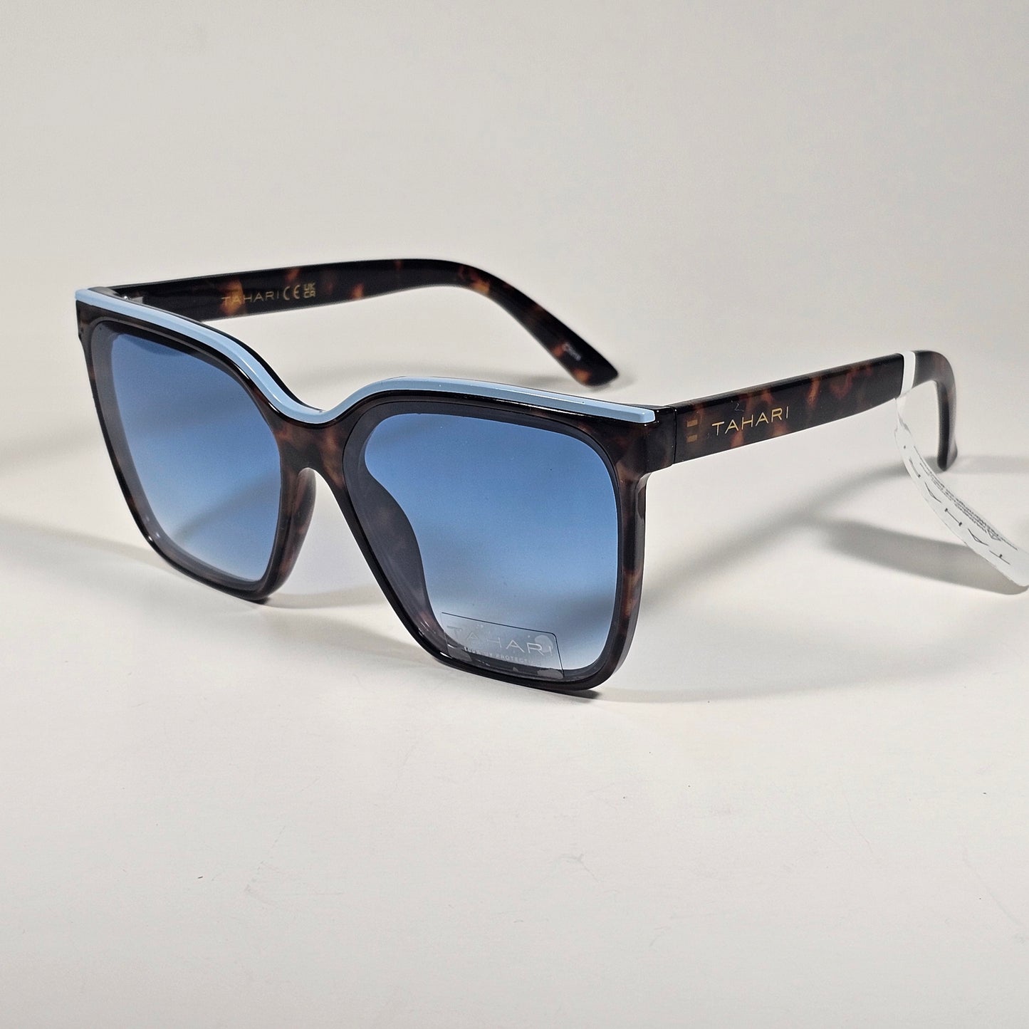 Tahari  TH980 TSBL Oversize Square Sunglasses Brown Tortoise Blue Gradient Lens