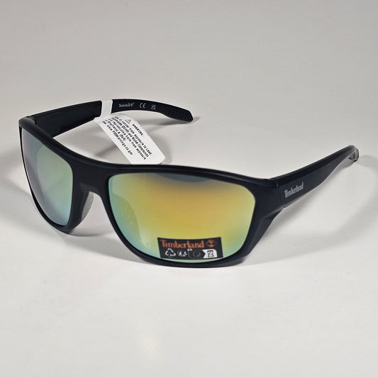 Timberland TU00019 02G Men's Wrap Sunglasses Matte Black Coral Mirror Lens 66mm