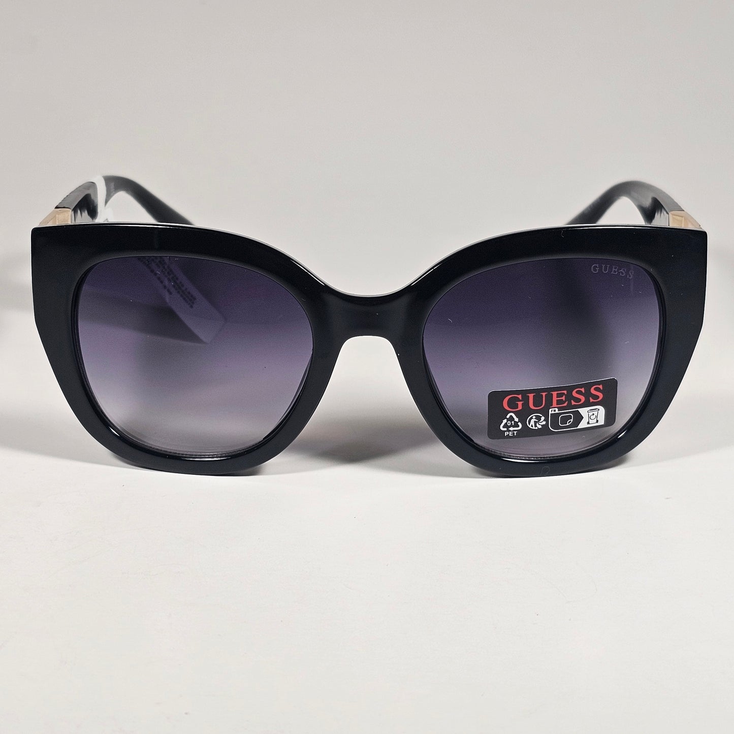 Guess GO00050 01B Cat Eye Sunglasses Shiny Black Frame Smoke Gradient Lens 52mm