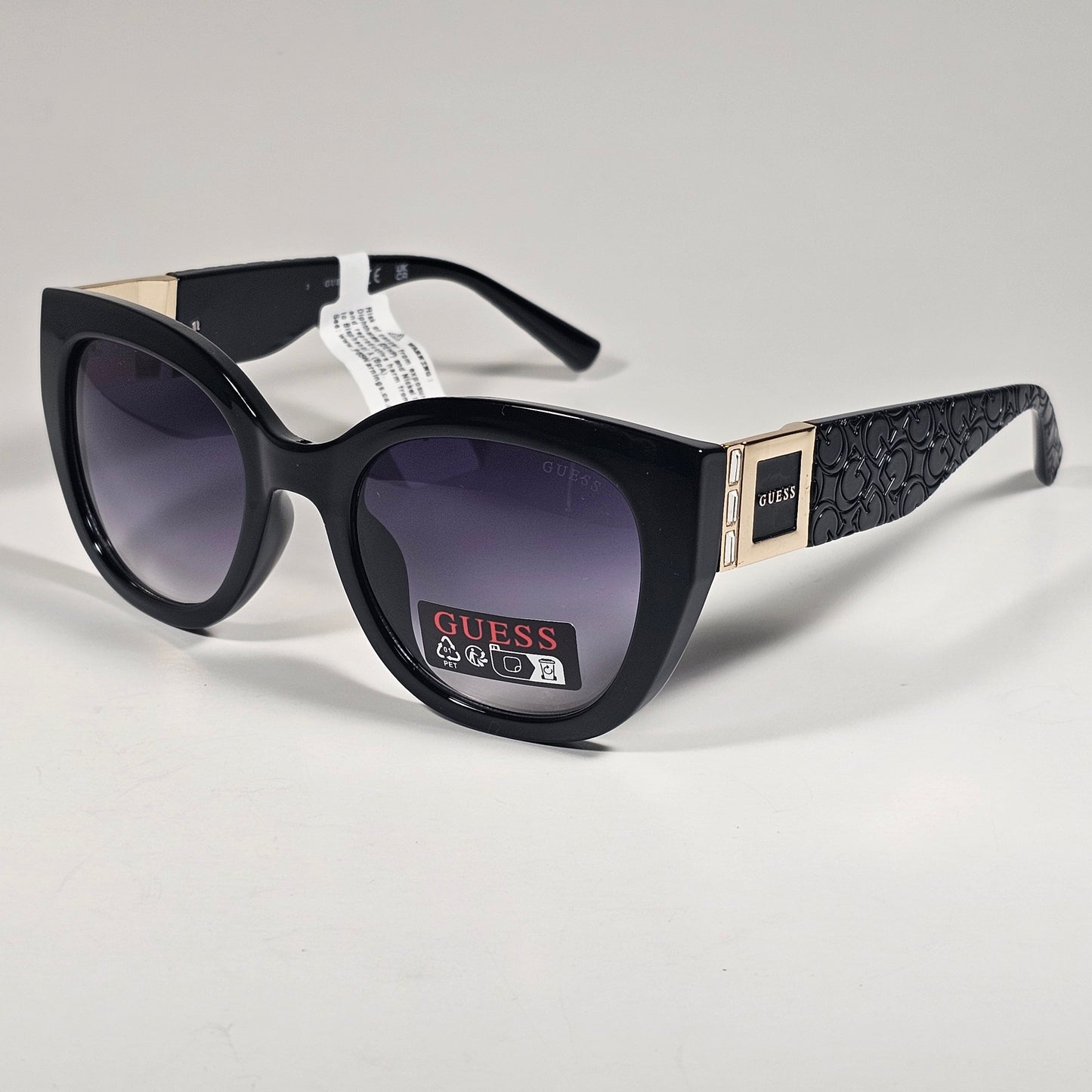 Guess GO00050 01B Cat Eye Sunglasses Shiny Black Frame Smoke Gradient Lens 52mm
