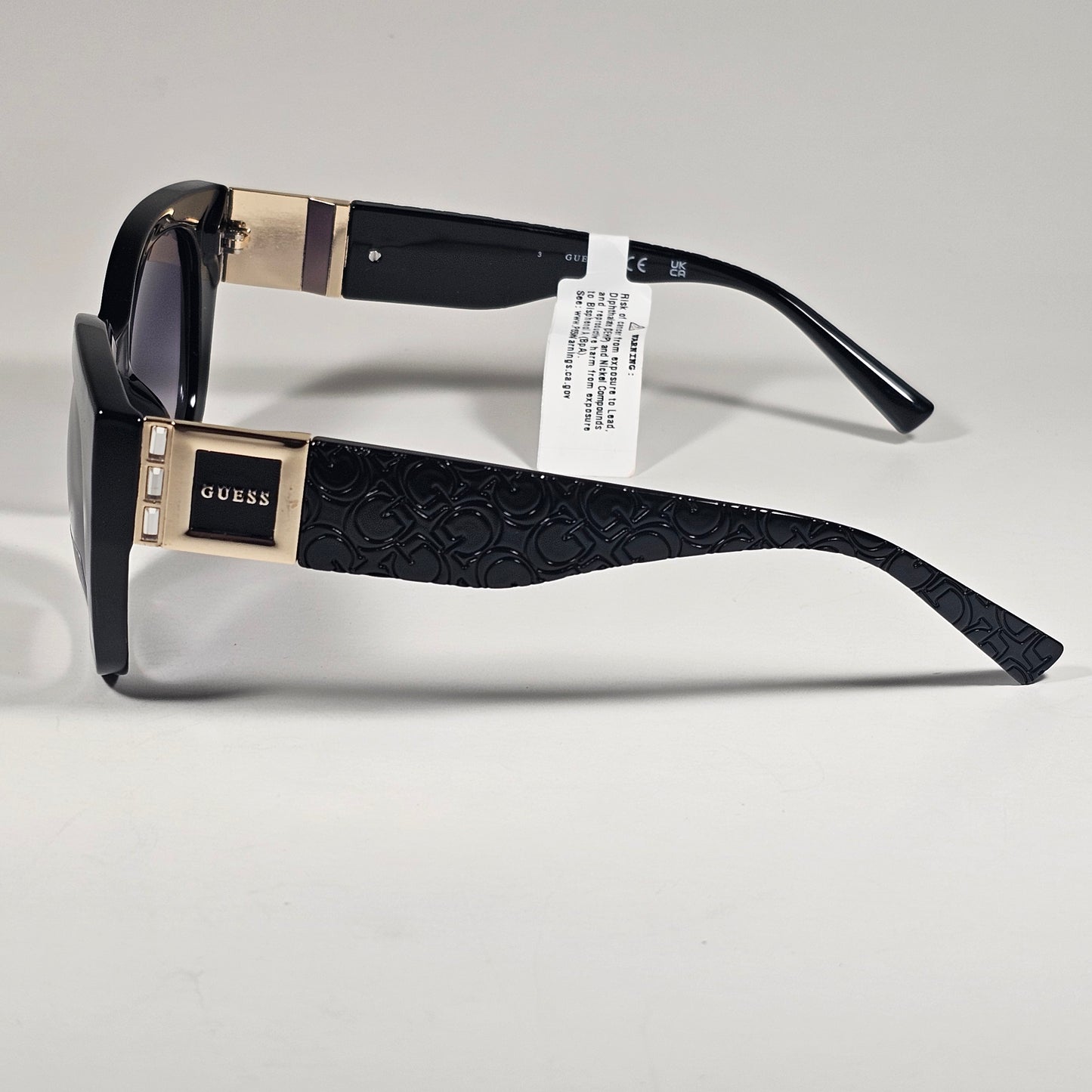 Guess GO00050 01B Cat Eye Sunglasses Shiny Black Frame Smoke Gradient Lens 52mm