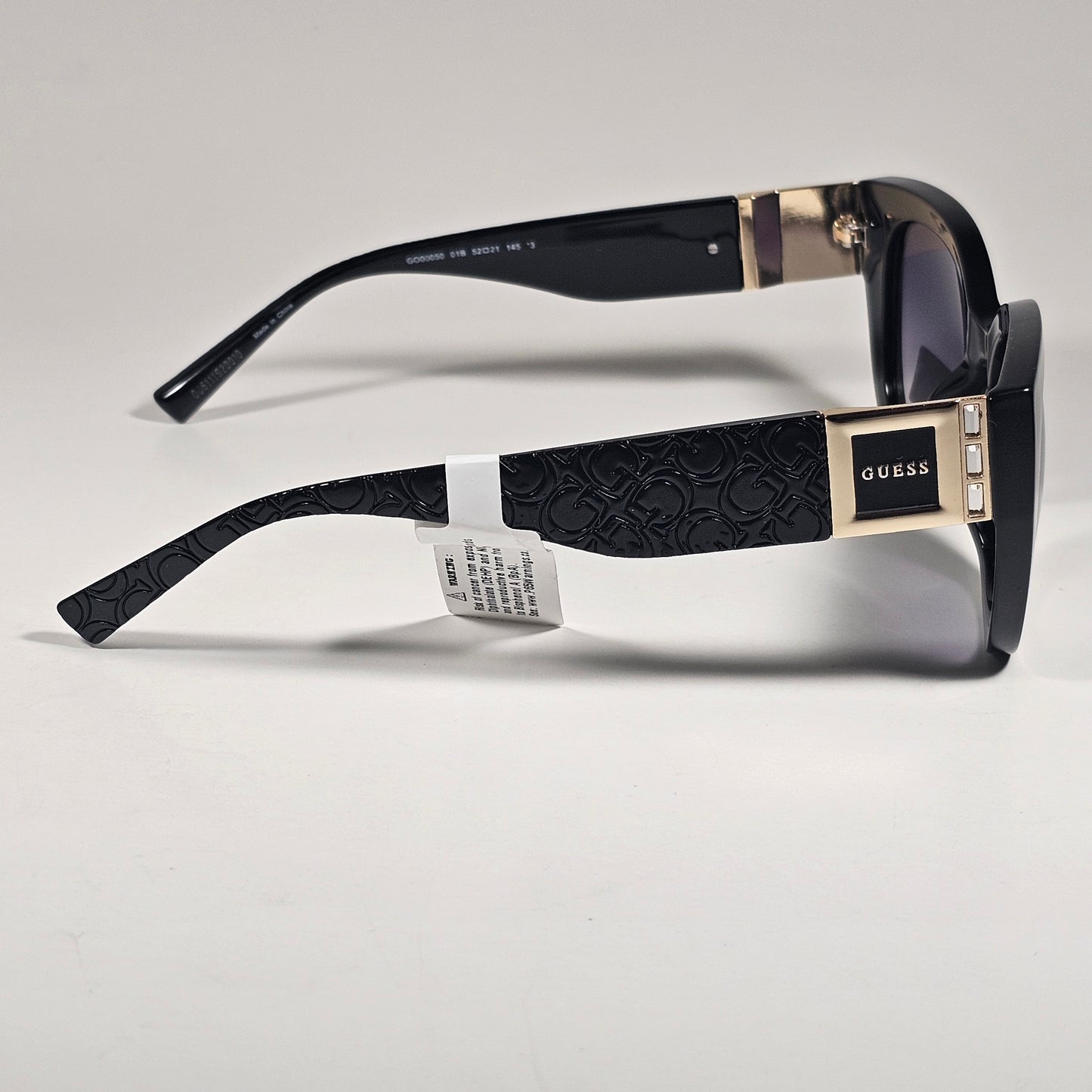 Guess GO00050 01B Cat Eye Sunglasses Shiny Black Frame Smoke Gradient Lens 52mm