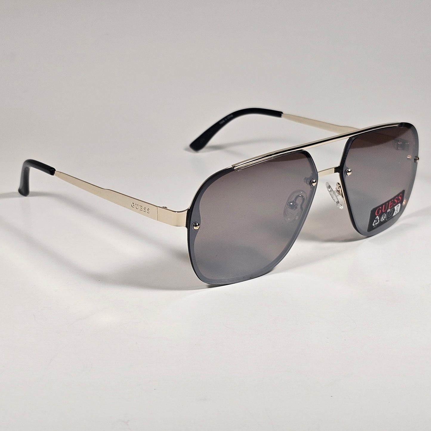 Guess GO00065 32G Rimless Pilot Sunglasses Gold Frame Brown Gray Flash Lens 60mm