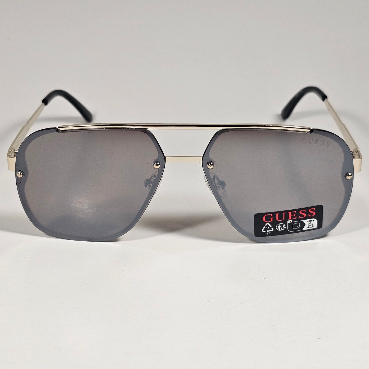 Guess GO00065 32G Rimless Pilot Sunglasses Gold Frame Brown Gray Flash Lens 60mm