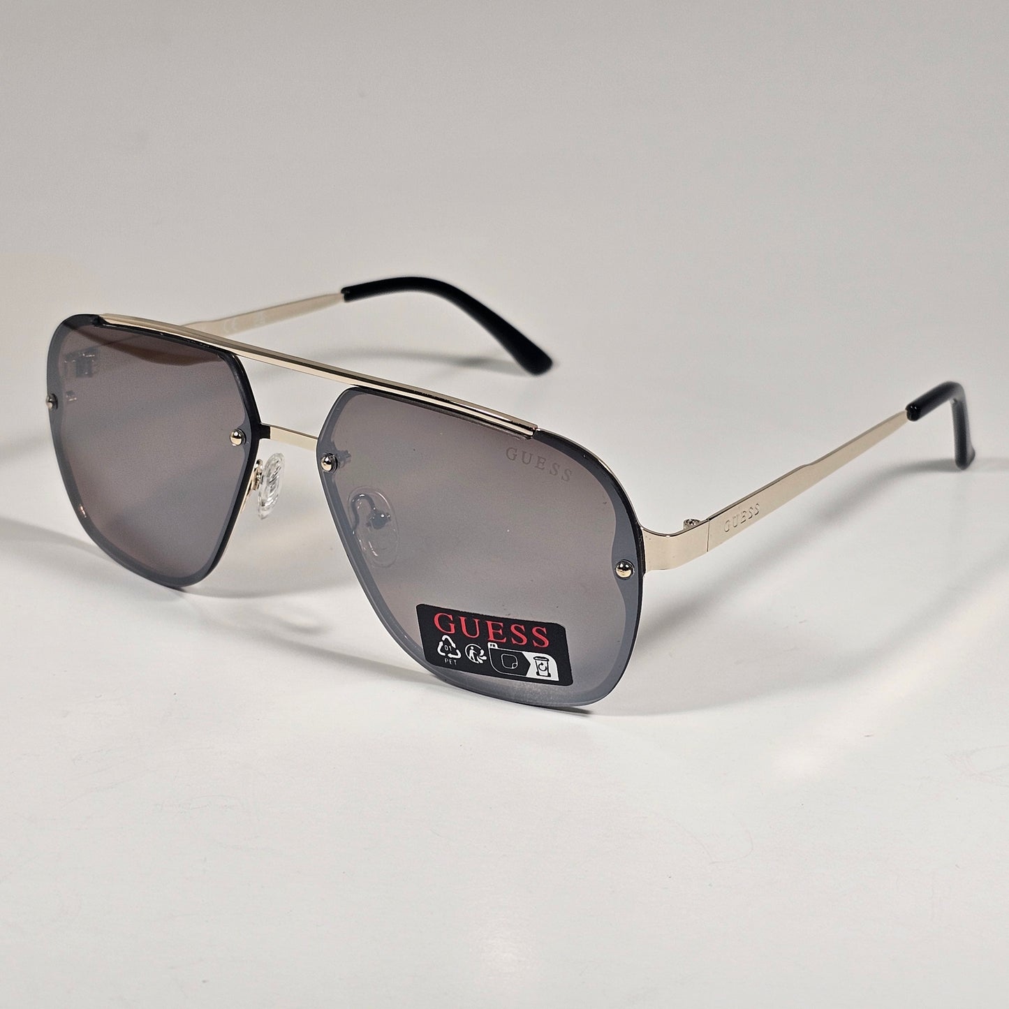 Guess GO00065 32G Rimless Pilot Sunglasses Gold Frame Brown Gray Flash Lens 60mm
