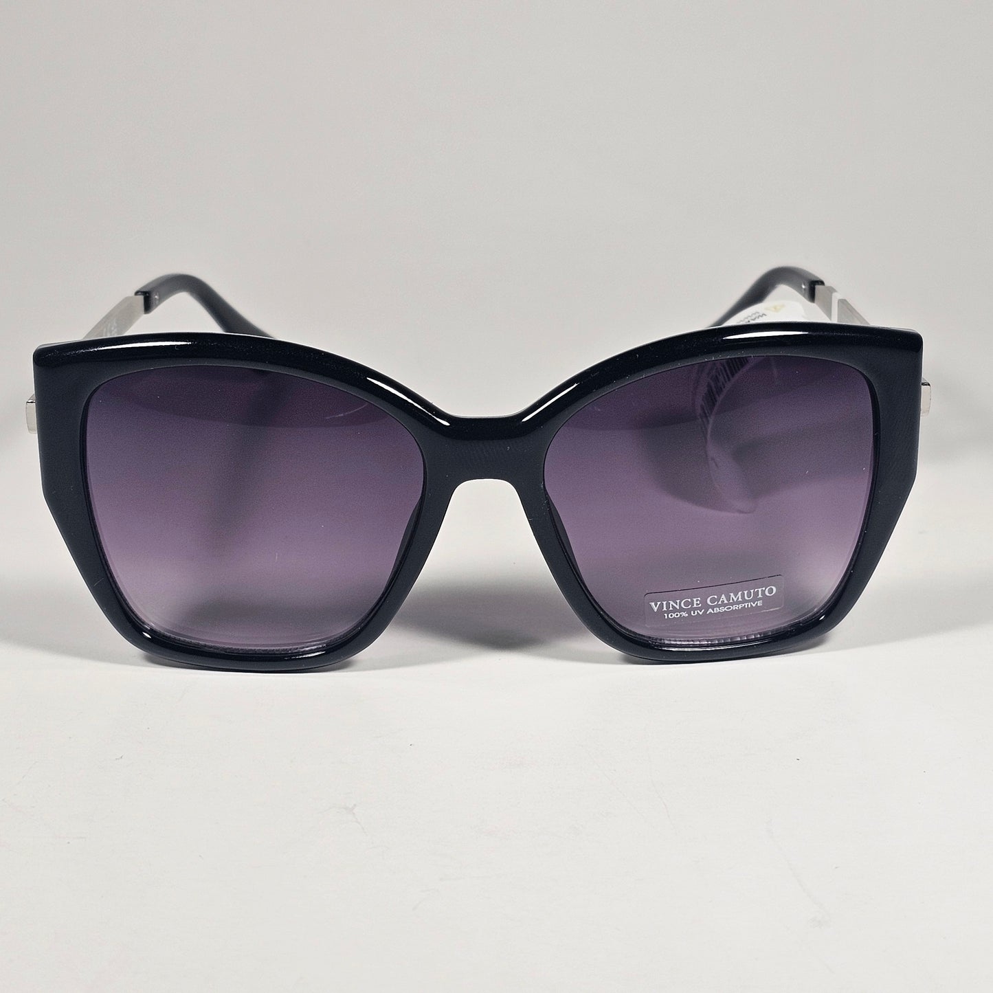 Vince Camuto VC1289 OX Oversize Cat Eye Cutoff Sunglasses Black Silver Smoke Gradient Lens