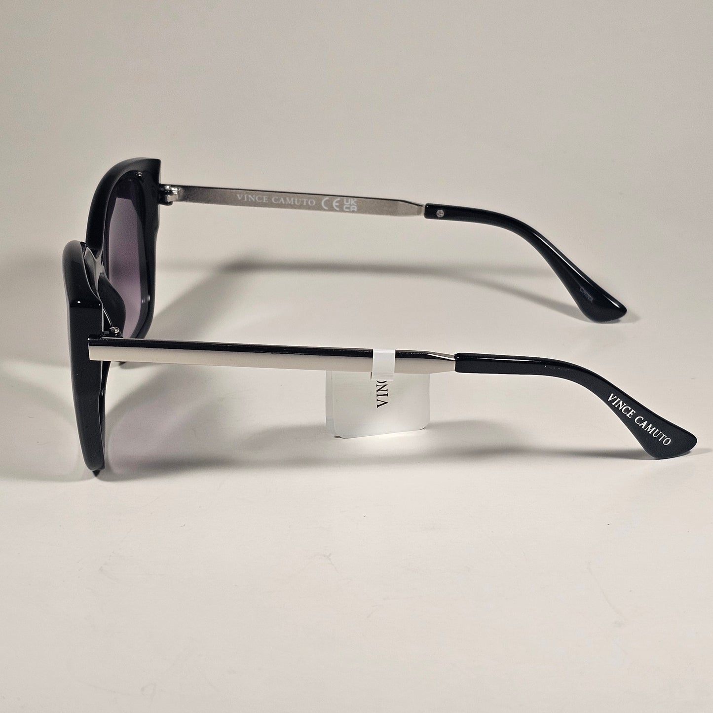 Vince Camuto VC1289 OX Oversize Cat Eye Cutoff Sunglasses Black Silver Smoke Gradient Lens