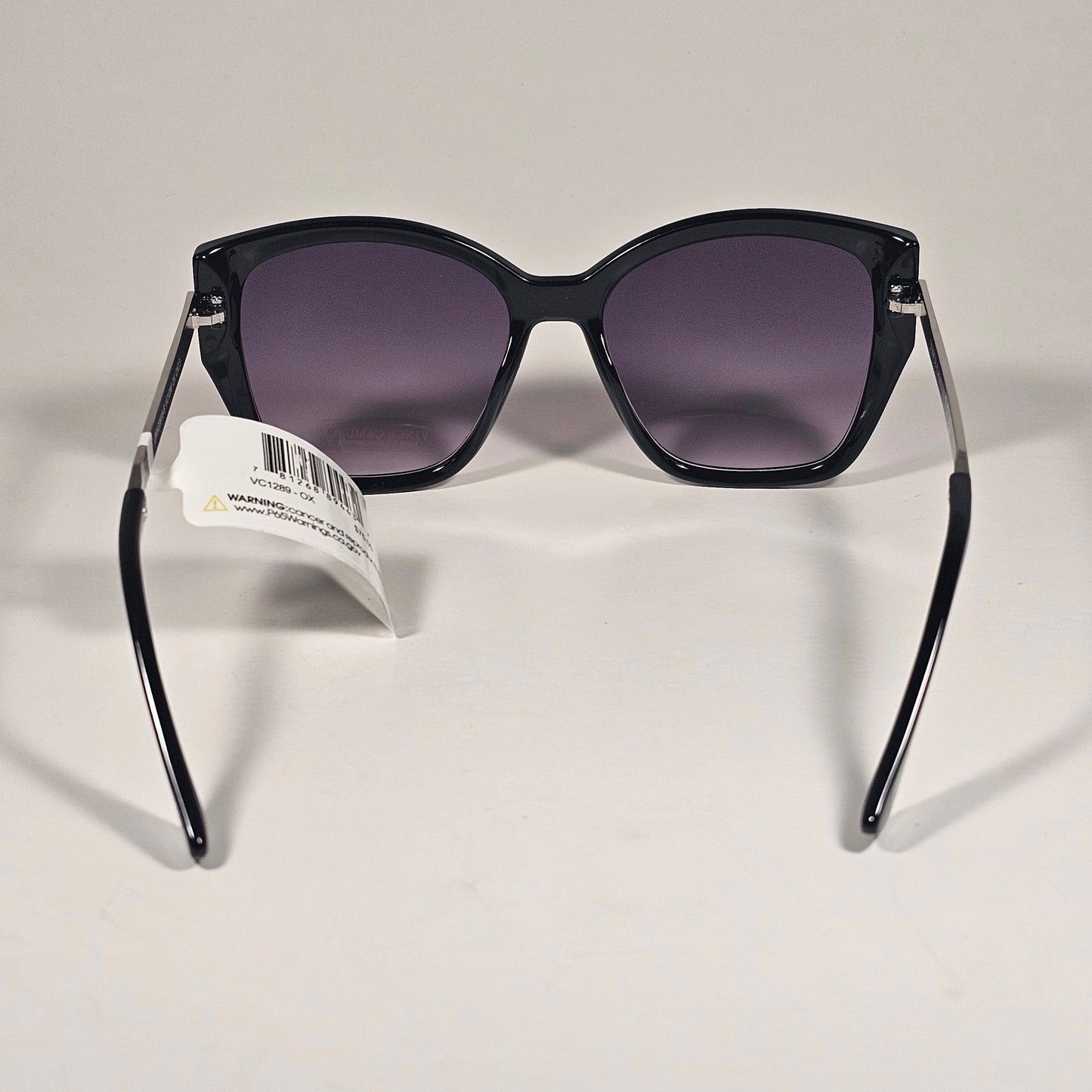 Vince Camuto VC1289 OX Oversize Cat Eye Cutoff Sunglasses Black Silver Smoke Gradient Lens
