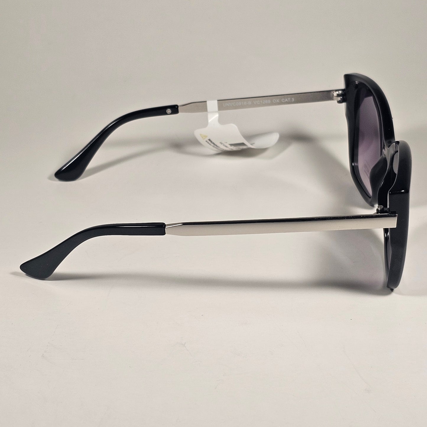 Vince Camuto VC1289 OX Oversize Cat Eye Cutoff Sunglasses Black Silver Smoke Gradient Lens