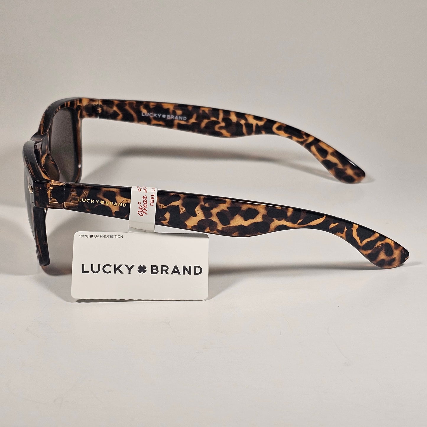 Lucky Brand "Dusk" LB59019 Sunglasses Classic Retro Square Frame Yellow Cheetah Print Brown Lens