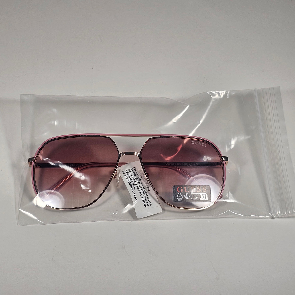 Guess GO00064 28G Pilot Sunglasses Pink Rose Gold Frame Brown Gradient Lens 61mm