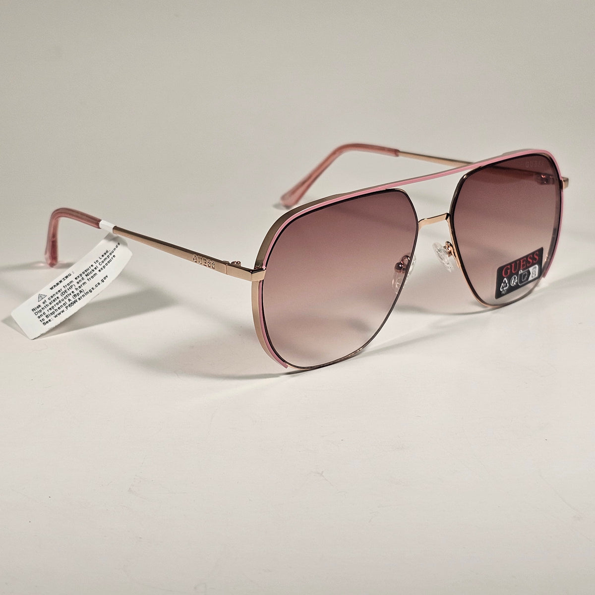 Guess GO00064 28G Pilot Sunglasses Pink Rose Gold Frame Brown Gradient Lens 61mm
