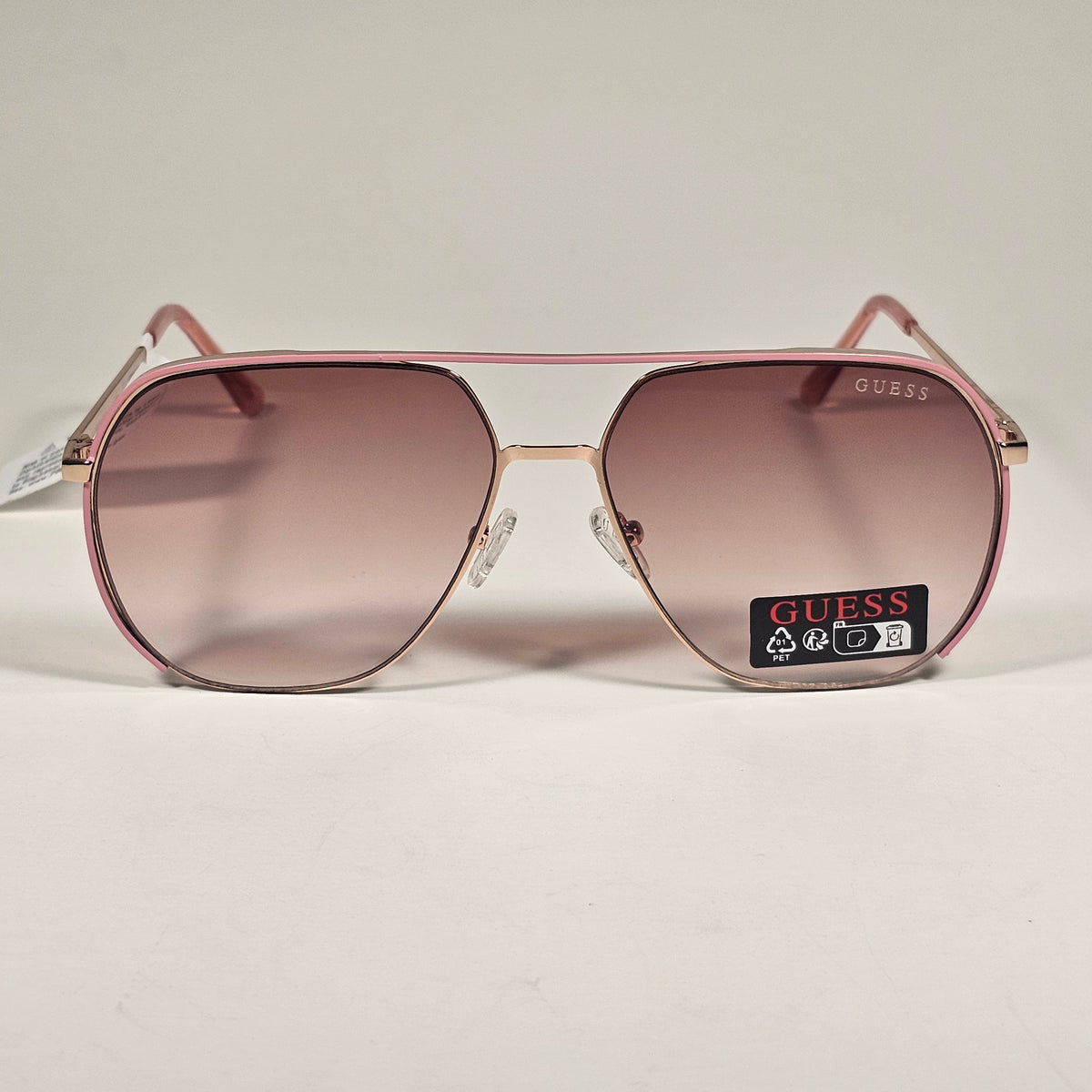 Guess GO00064 28G Pilot Sunglasses Pink Rose Gold Frame Brown Gradient Lens 61mm