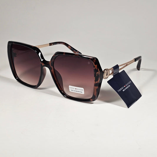 Tommy Hilfiger WM OL655 Butterfly Oversize Sunglasses Brown Tortoise Gold Brown Gradient Lens