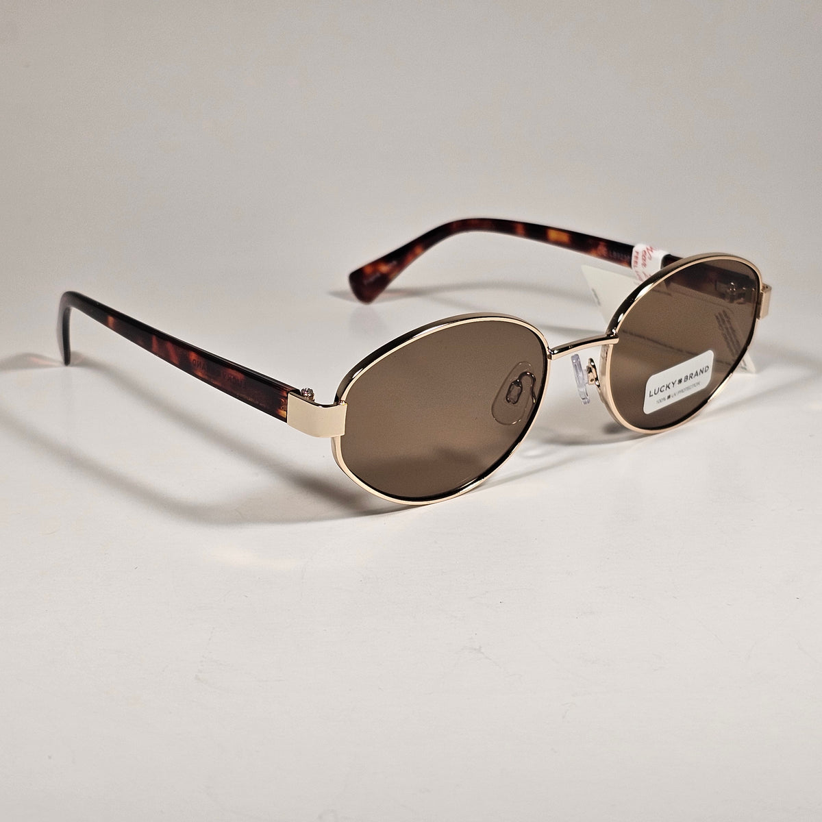 Lucky Brand LB92369 Small Oval Sunglasses Gold Tortoise Frame Brown Lens