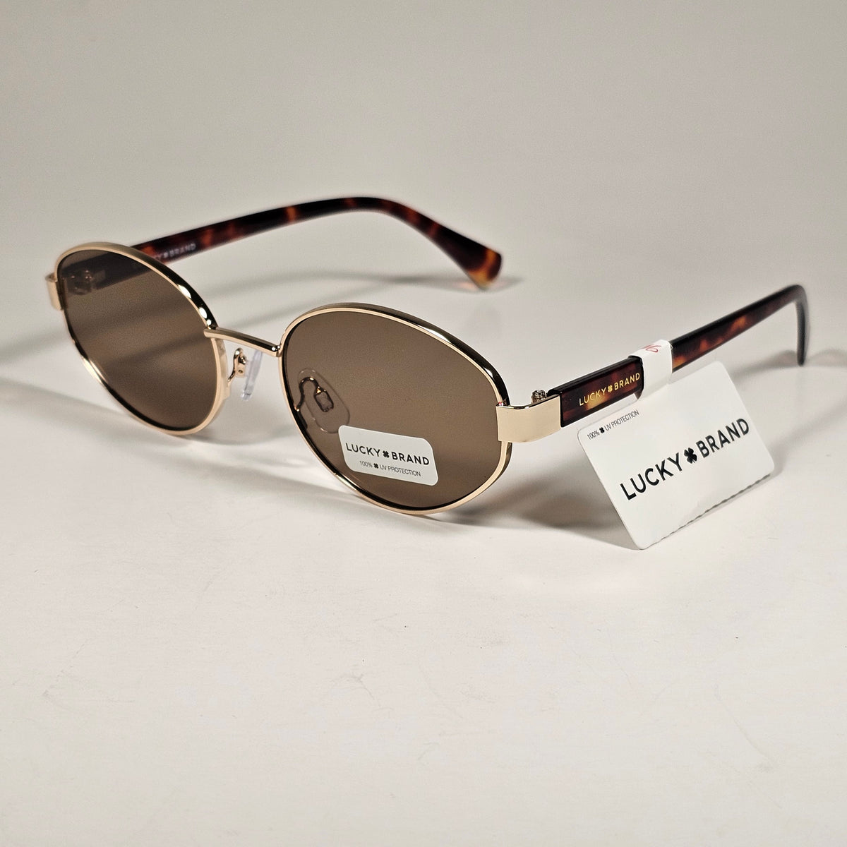 Lucky Brand LB92369 Small Oval Sunglasses Gold Tortoise Frame Brown Lens