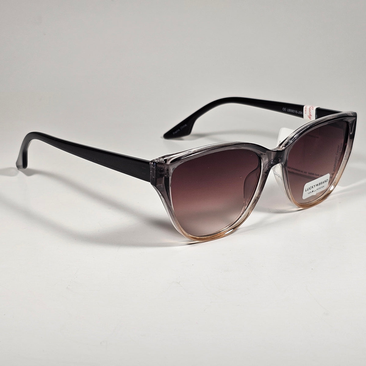 Lucky Brand LB59016 Cat Eye Sunglasses Brown Clear Crystal Frame Brown Lens