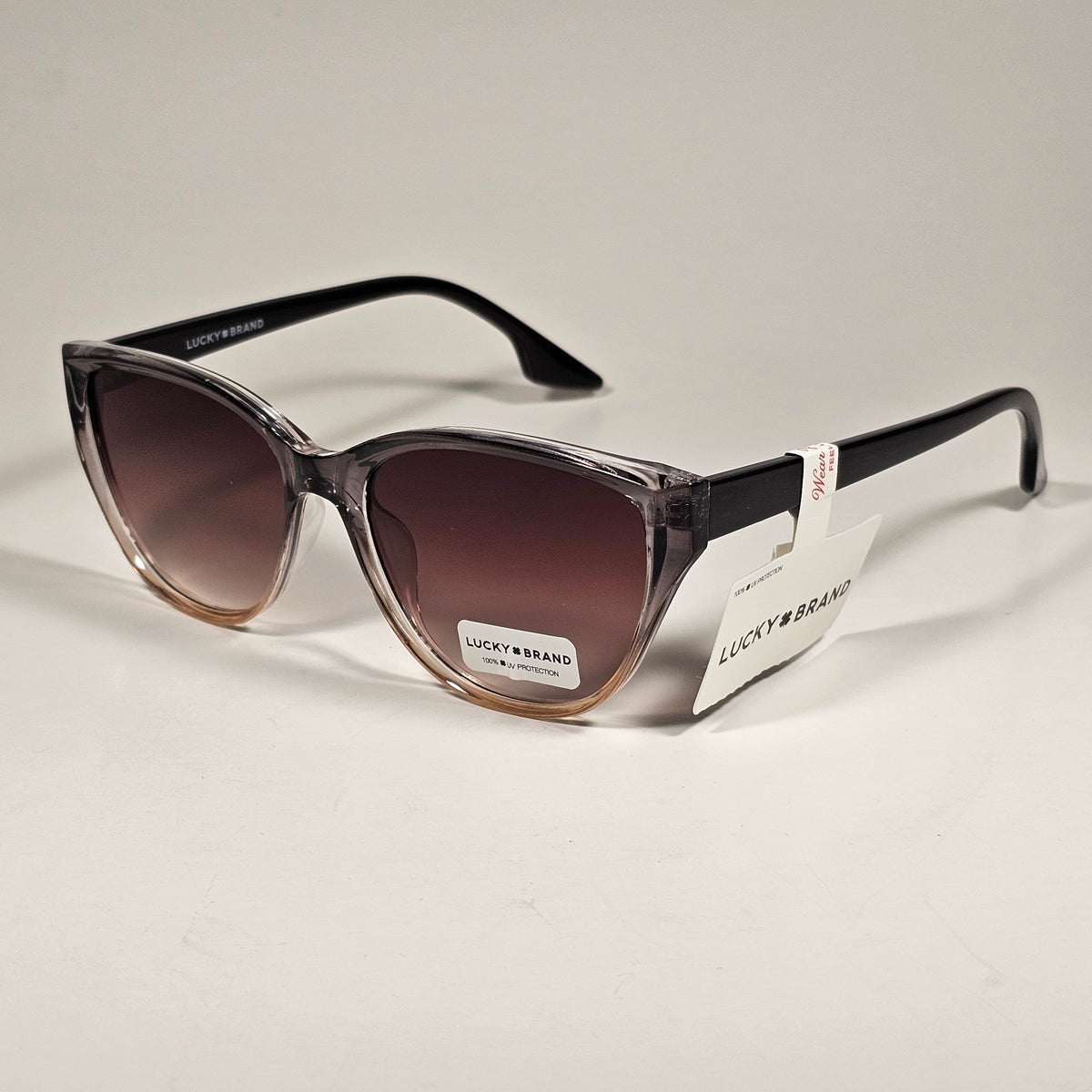 Lucky Brand LB59016 Cat Eye Sunglasses Brown Clear Crystal Frame Brown Lens