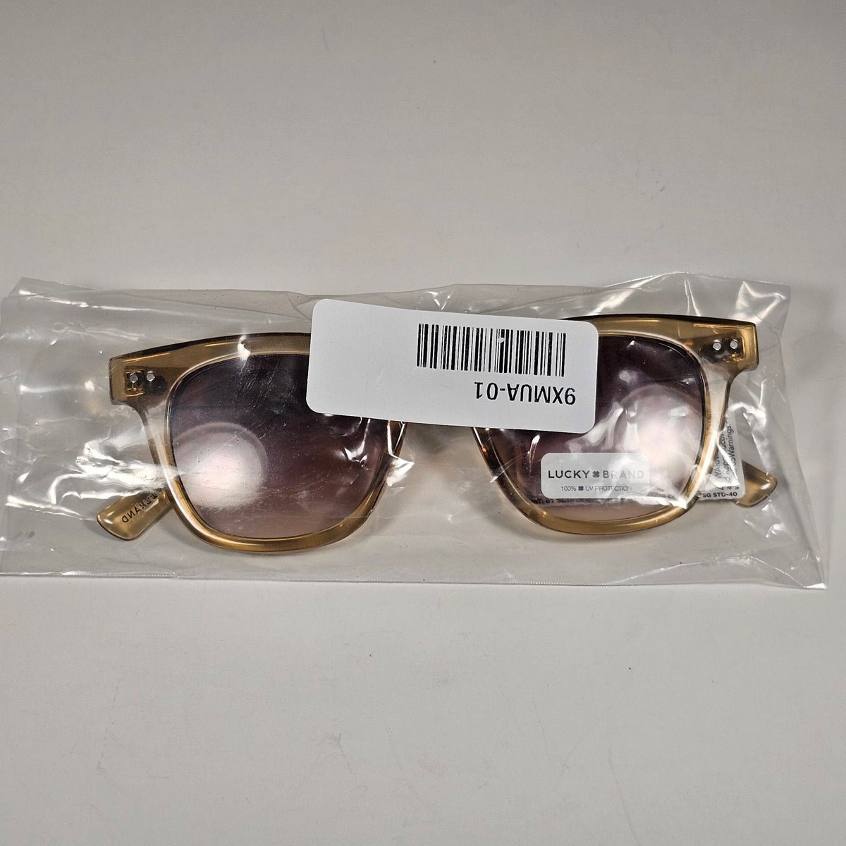 Lucky Brand LB59013 Square Rivet Sunglasses Beige Crystal Frame Brown Lens