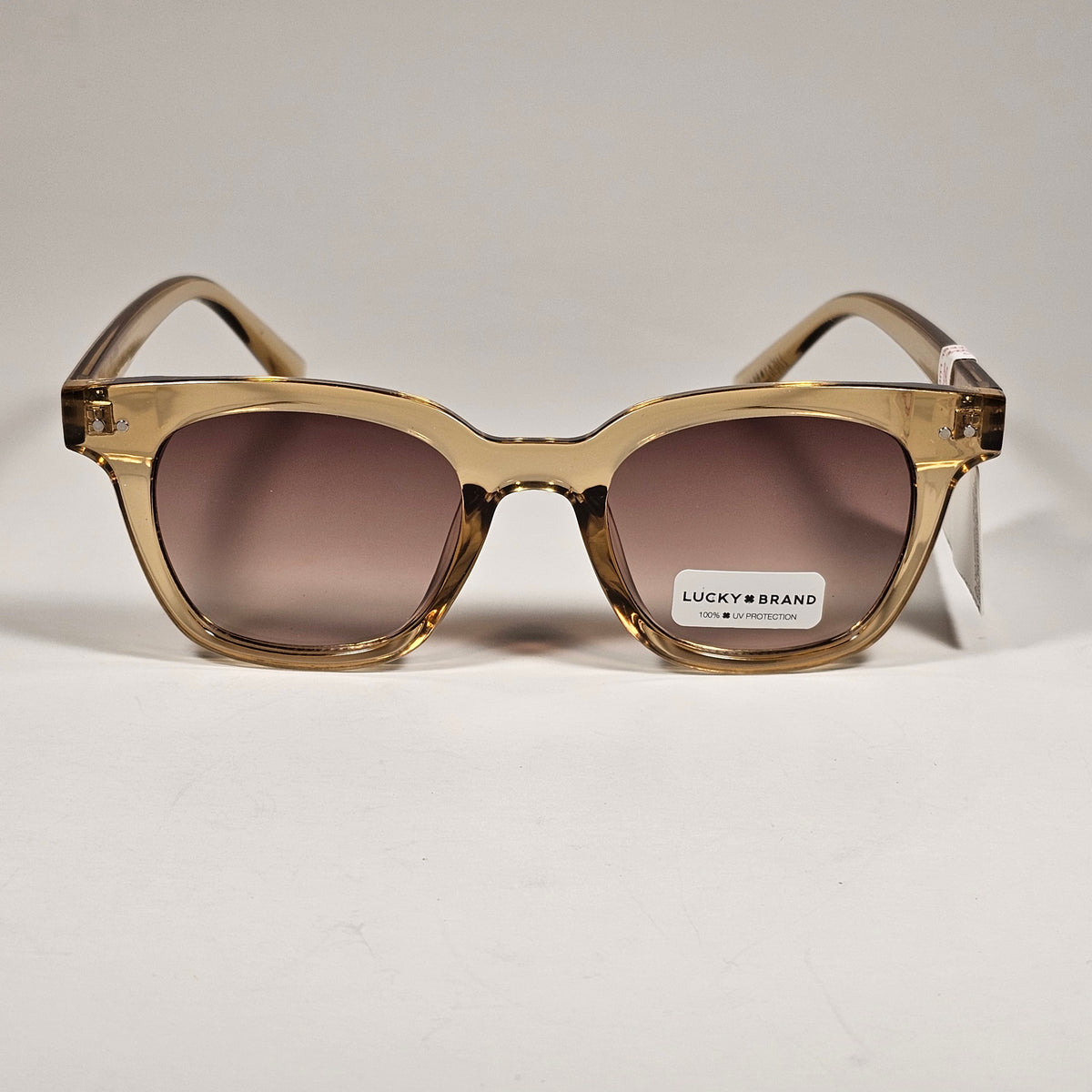 Lucky Brand LB59013 Square Rivet Sunglasses Beige Crystal Frame Brown Lens