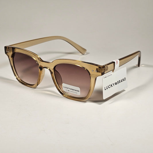 Lucky Brand LB59013 Square Rivet Sunglasses Beige Crystal Frame Brown Lens