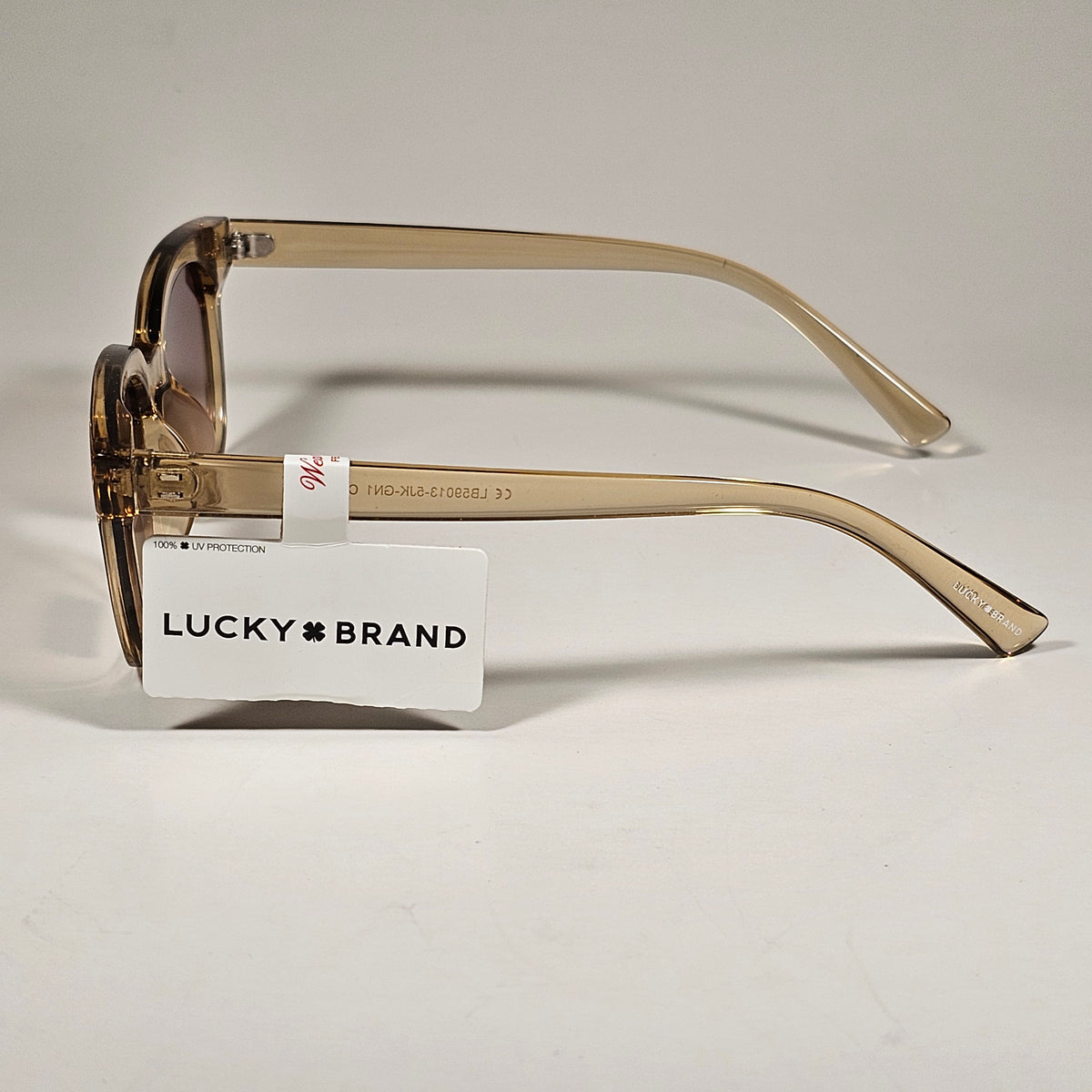 Lucky Brand LB59013 Square Rivet Sunglasses Beige Crystal Frame Brown Lens