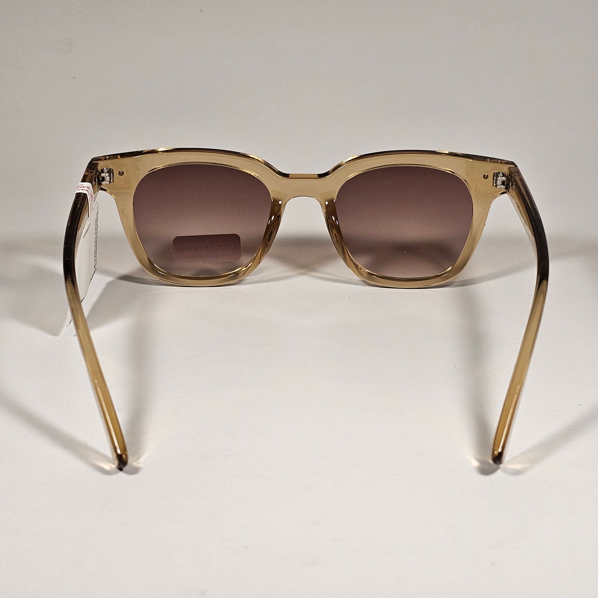 Lucky Brand LB59013 Square Rivet Sunglasses Beige Crystal Frame Brown Lens