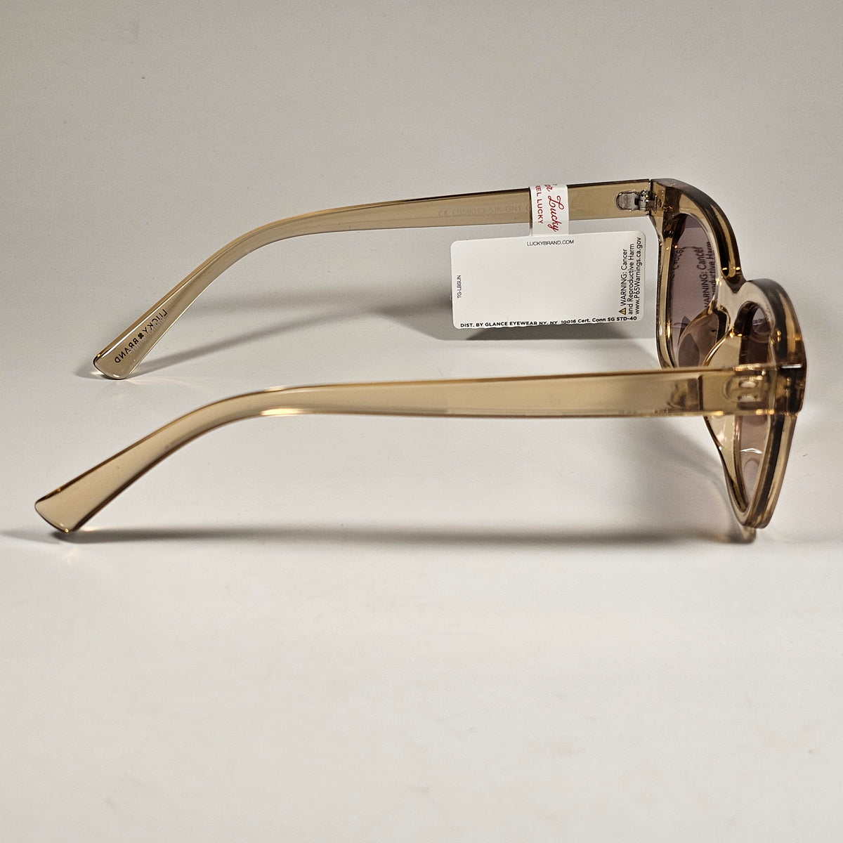 Lucky Brand LB59013 Square Rivet Sunglasses Beige Crystal Frame Brown Lens