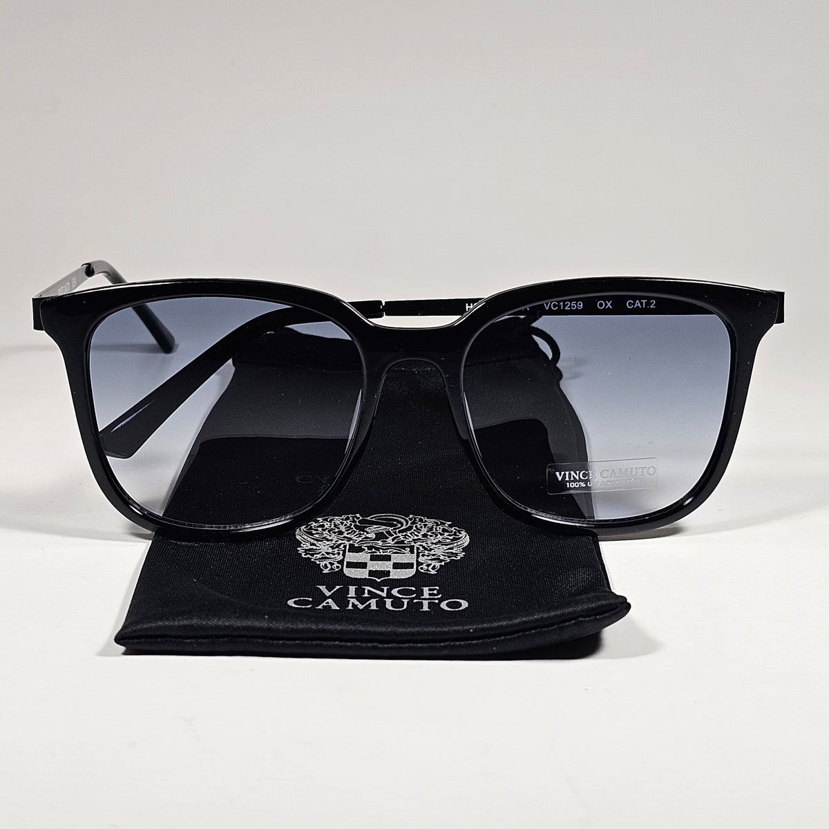 Vince Camuto VC1259 OX Large Square Sunglasses Black Frame Blue Gray Gradient