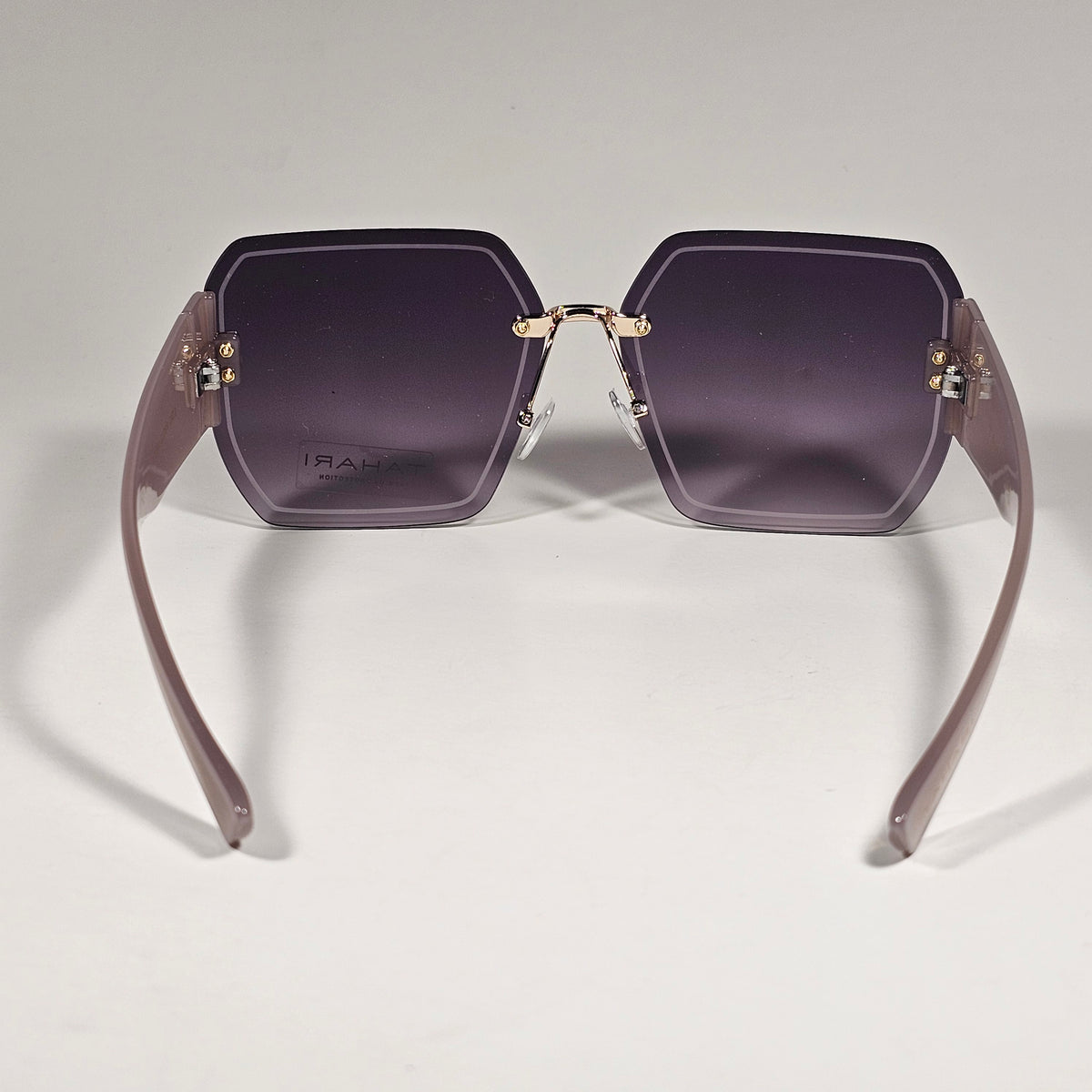 Tahari Rimless Geometric Sunglasses Nude Frame Smoke Gradient Lens TH941 GLDBR